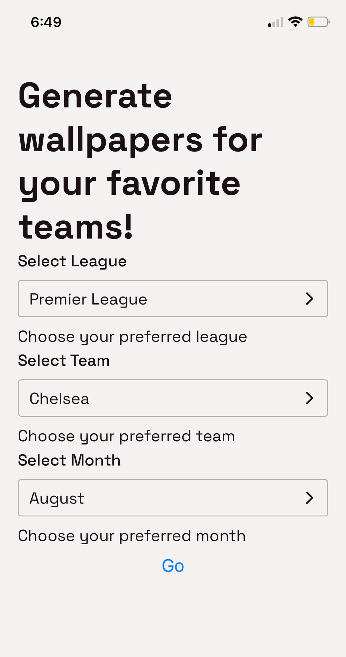 Wallpaper App team picker